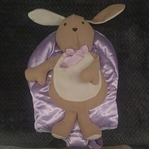 You & Me Purple satin and Brown Bunny plush doll carrier Backpack very nice